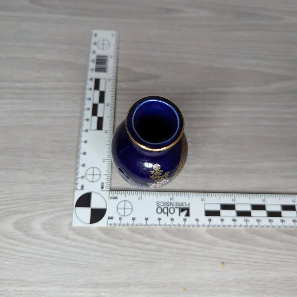 Vintage Blue Floral & Bird Glazed Porcelain Made in Japan Small Bud Vase